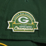 super bowl champions patch on the Green Bay Packers Four Time Super Bowl Champions Side Patch 59Fifty Fitted Cap | Green Fitted Cap