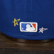A close up of the MLB Batterman logo on the New York Mets “Scribble” Side Patch Gray Bottom 59Fifty Fitted Cap