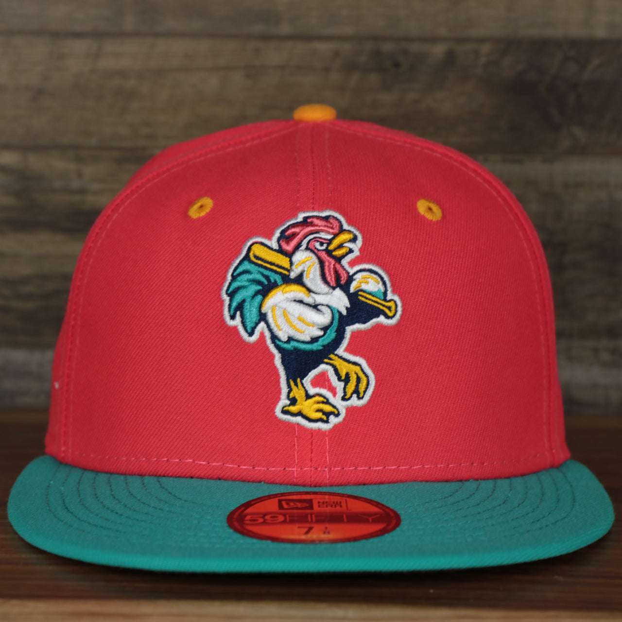 front of the Delmarva Shore Birds 2022 Gallos de Delmarva Copa de la Diversion On-Field Black Bottom 5950 Fitted Cap | Red