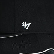 Close up of the 47 brand logo on the Philadelphia Flyers No Shot Grey Undervisor Black Snapback Hat