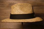 the wearers right side has a blank black band as well Wildwood Hat | Wildwood New Jersey Stone Colored Straw Hat |  OSFM