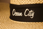 the name ocean city is stitched in white Ocean City Hat | Ocean City Natural Straw Hat