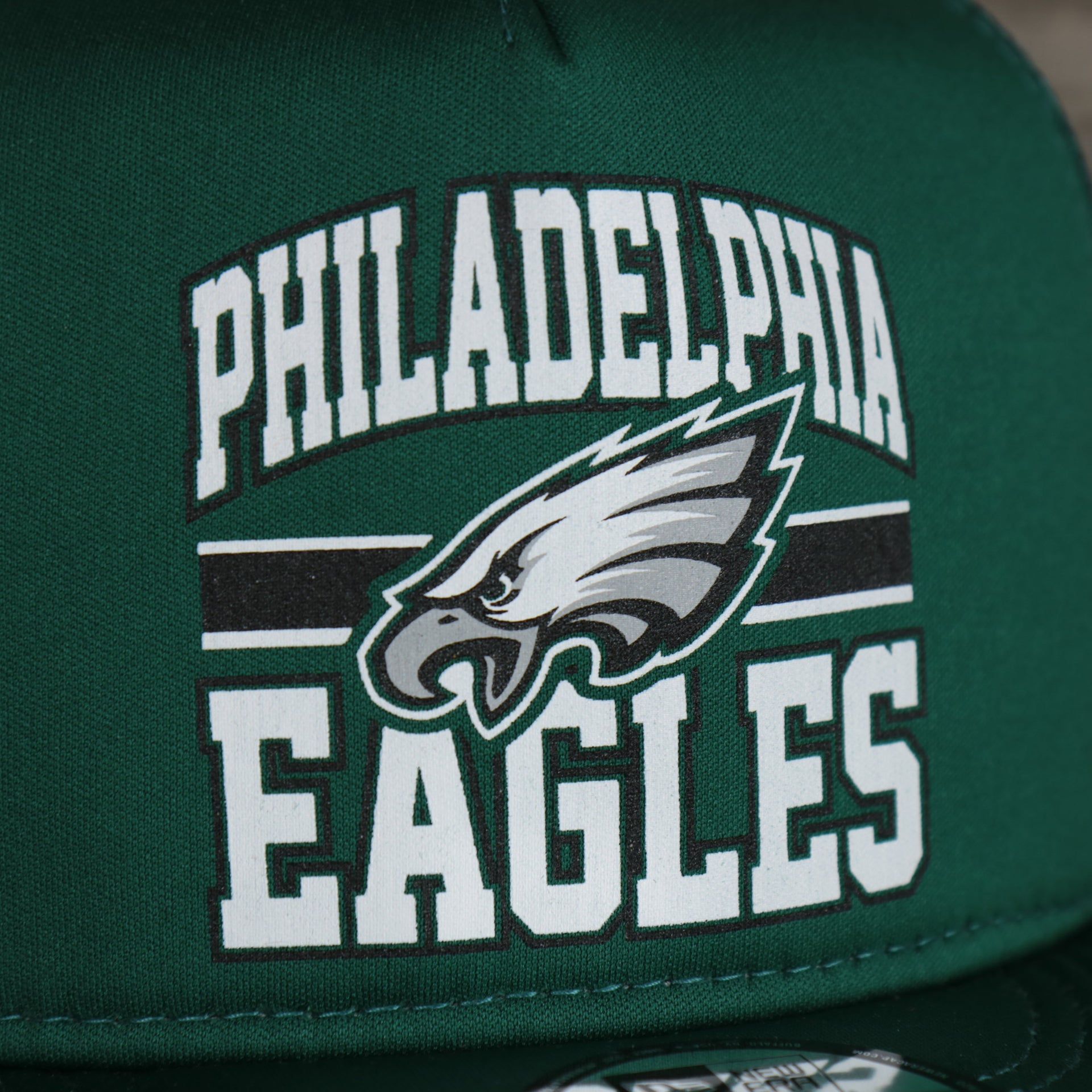 logo on the Philadelphia Eagles Trucker Gray Bottom 9Fifty Snapback | Green | OSFM