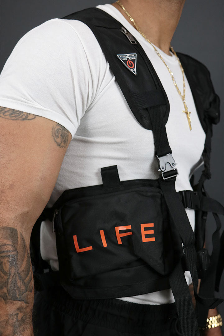 The wearer's left on the Tactical Backpack Vest Life Code | Black