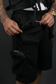 a close up of the zipper pocket on the Tech Fleece Streetwear Military  Cargo Shorts Life Code | Black