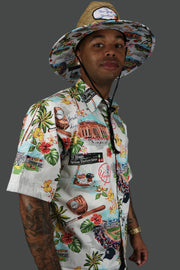 The New York Yankees Straw Life Guard Hat Reyn Spooner with the matching scenic aloha shirt