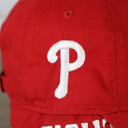 phillies logo on the Philadelphia Phillies 2022 World Series Fightin' Phils Phillies Logo Side Patch Red Adjustable Dad Hat