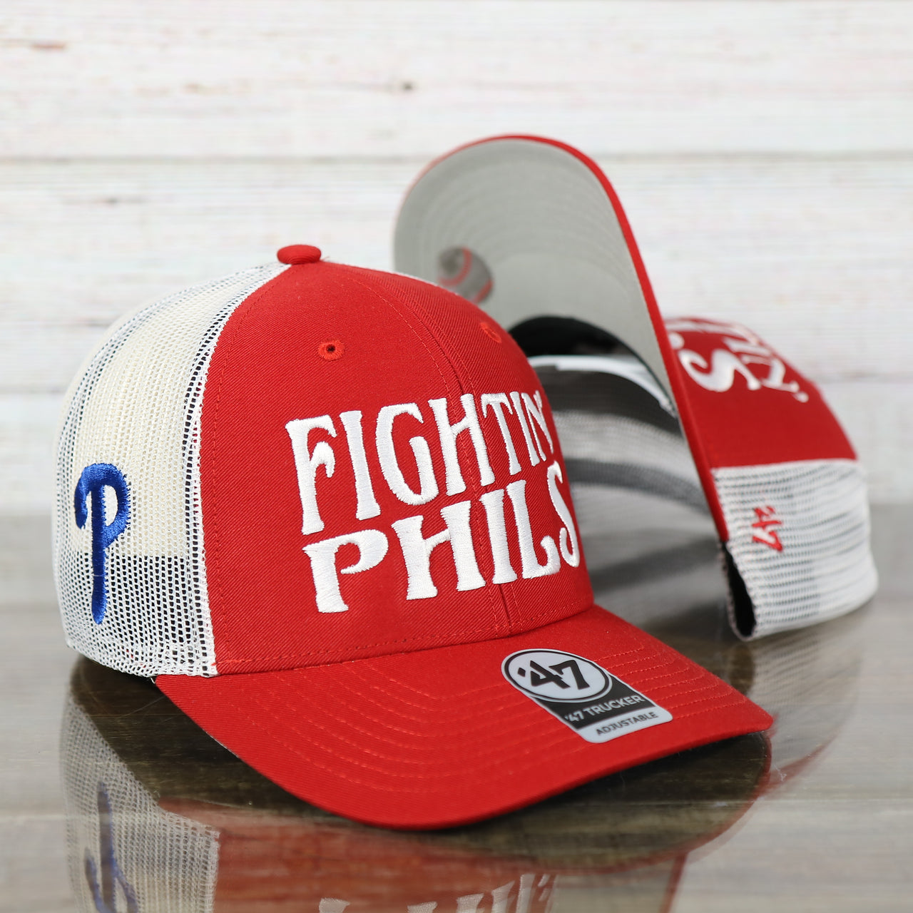 Philadelphia Phillies 2022 World Series Fightin' Phils Phillies Logo Side Patch Red Adjustable Trucker Snapback Hat