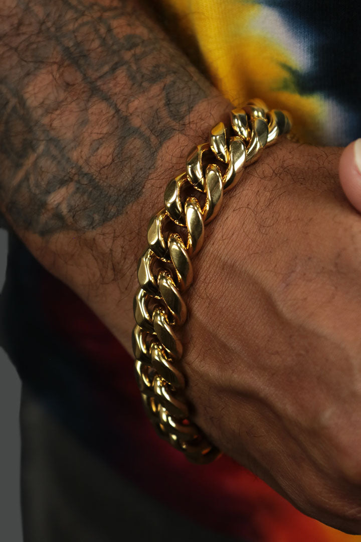 The Cuban Link Gold Plated Stainless Steel Men's 14mm Bracelet Blackjack
