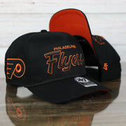 front side of the Philadelphia Flyers Black Snapback Dad Hat | Black Adjustable Baseball Cap