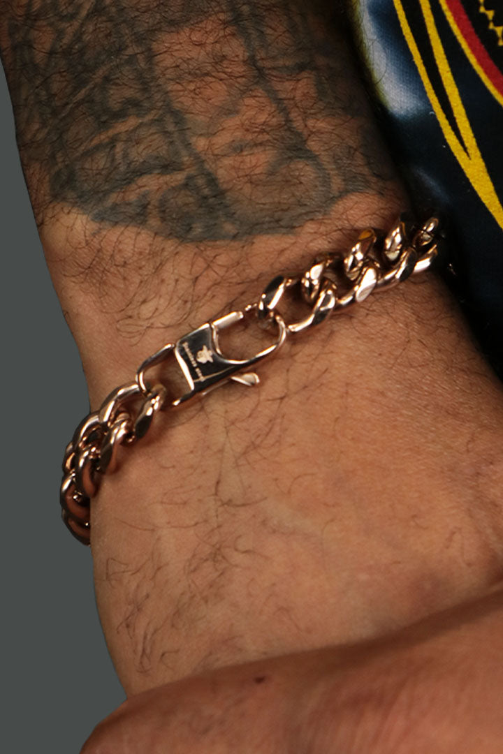 The back of the Curb Link Chain Rose Gold Plated Stainless Steel Men's 10mm Bracelet Blackjack