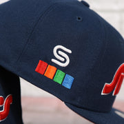 Close up of the Spectrum side patch on the Philadelphia 76ers 2022 City Edition Sixers Script Spectrum Side Patch 9Fifty Snapback Hat
