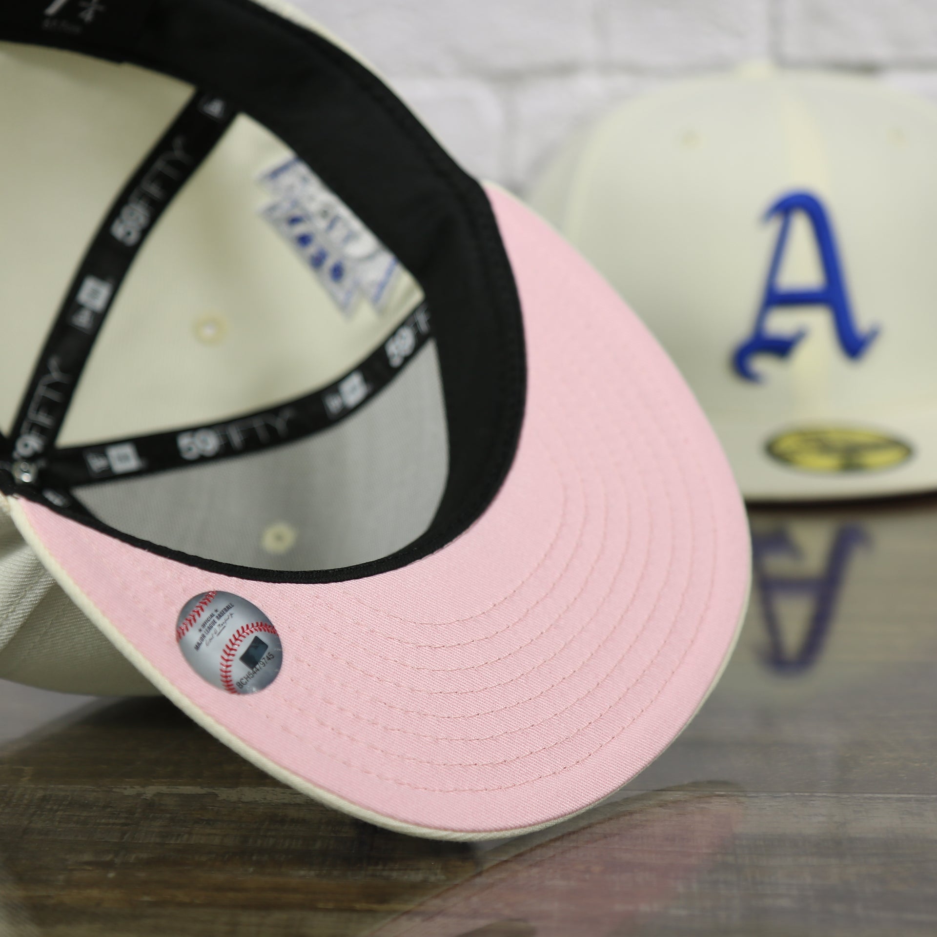 pink under visor on the Philadelphia Athletics 1929 World Series Side Patch Pink Bottom Chrome 59Fifty Fitted Cap | "The Athletics Pack"