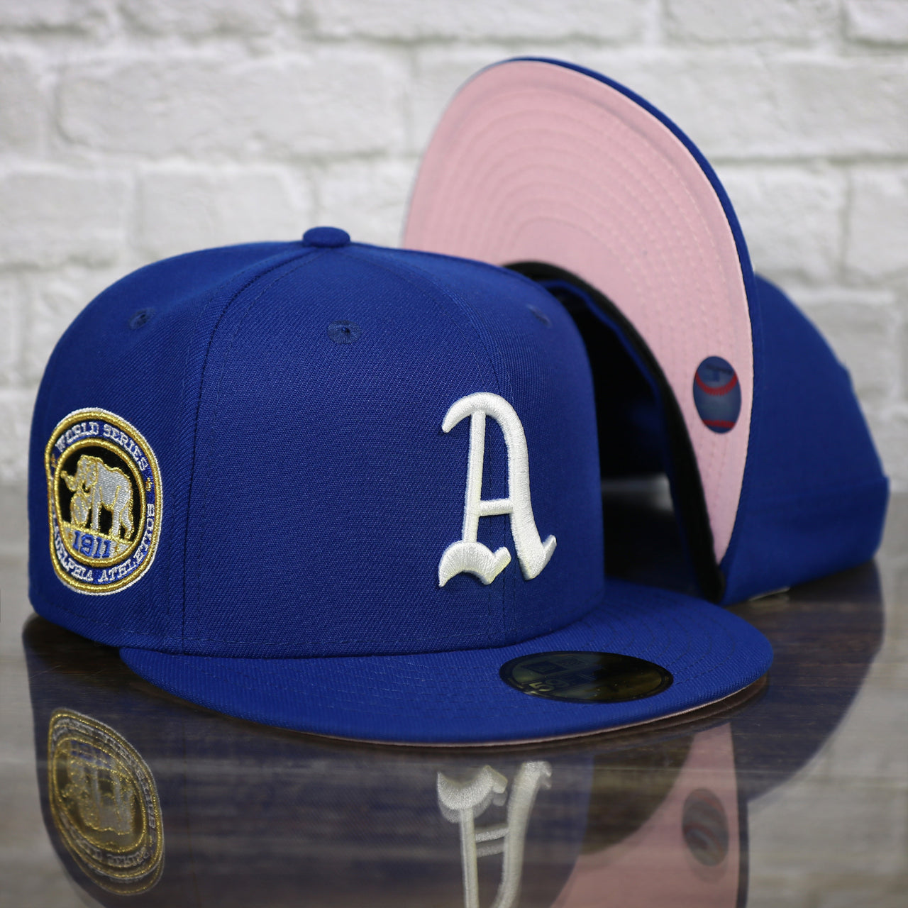 Philadelphia Athletics 1911 World Series Side Patch Pink Bottom Royal 59Fifty Fitted Cap | "The Athletics Pack"