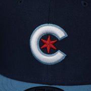 cubs logo on the Chicago Cubs MLB City Connect 2021 On-Field 9Fifty Blue Bottom Snapback | Navy Blue