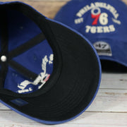 underside of the Philadelphia 76ers Throwback Distressed Blue Dad Hat | Blue Adjustable Baseball Cap