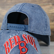 backside of the Boston Red Sox Throwback Distressed Blue Dad Hat | Blue Adjustable Baseball Cap