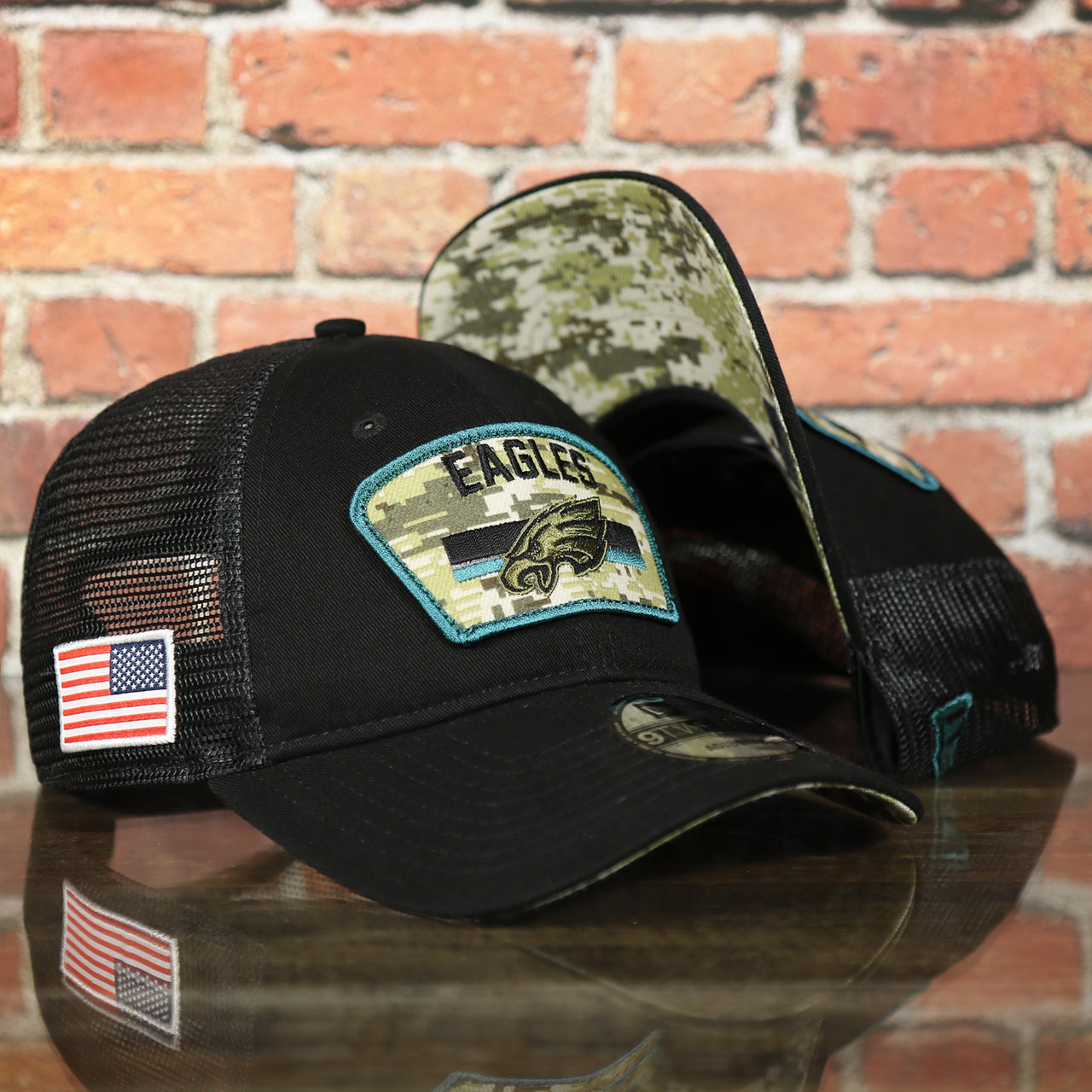 Philadelphia Eagles 2021 Salute To Service On Field Sideline 9Twenty Trucker Dad Hat