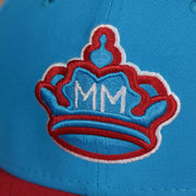 A close up of the logo on the Miami Marlins MLB City Connect 2021 On-Field Side Patch 9Fifty Snapback