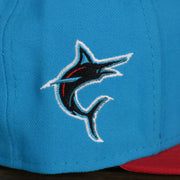 A close up of the side patch on the Miami Marlins MLB City Connect 2021 On-Field Side Patch 9Fifty Snapback