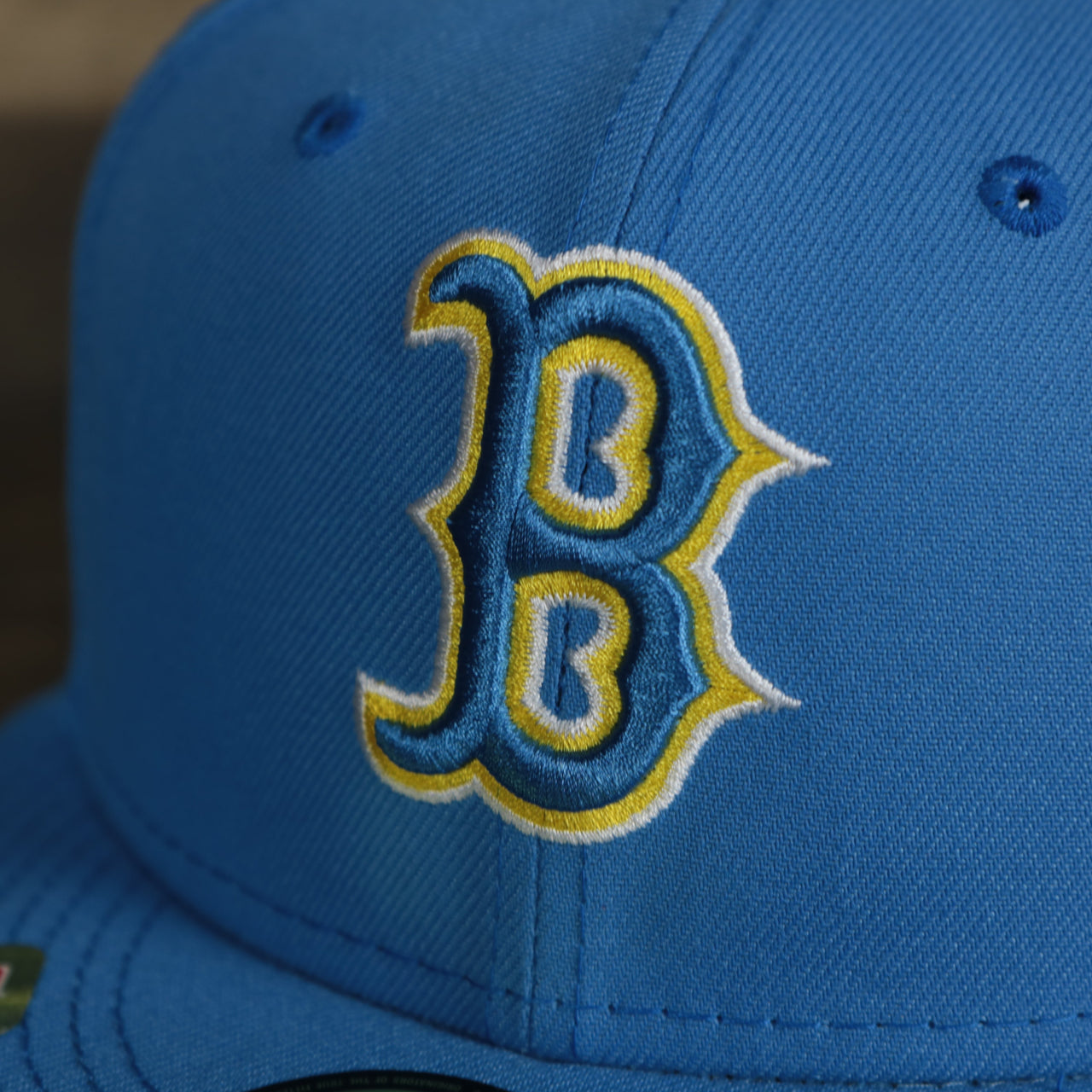 A close up of the logo on the Boston Red Sox MLB City Connect 2021 On-Field Side Patch 59Fifty Fitted