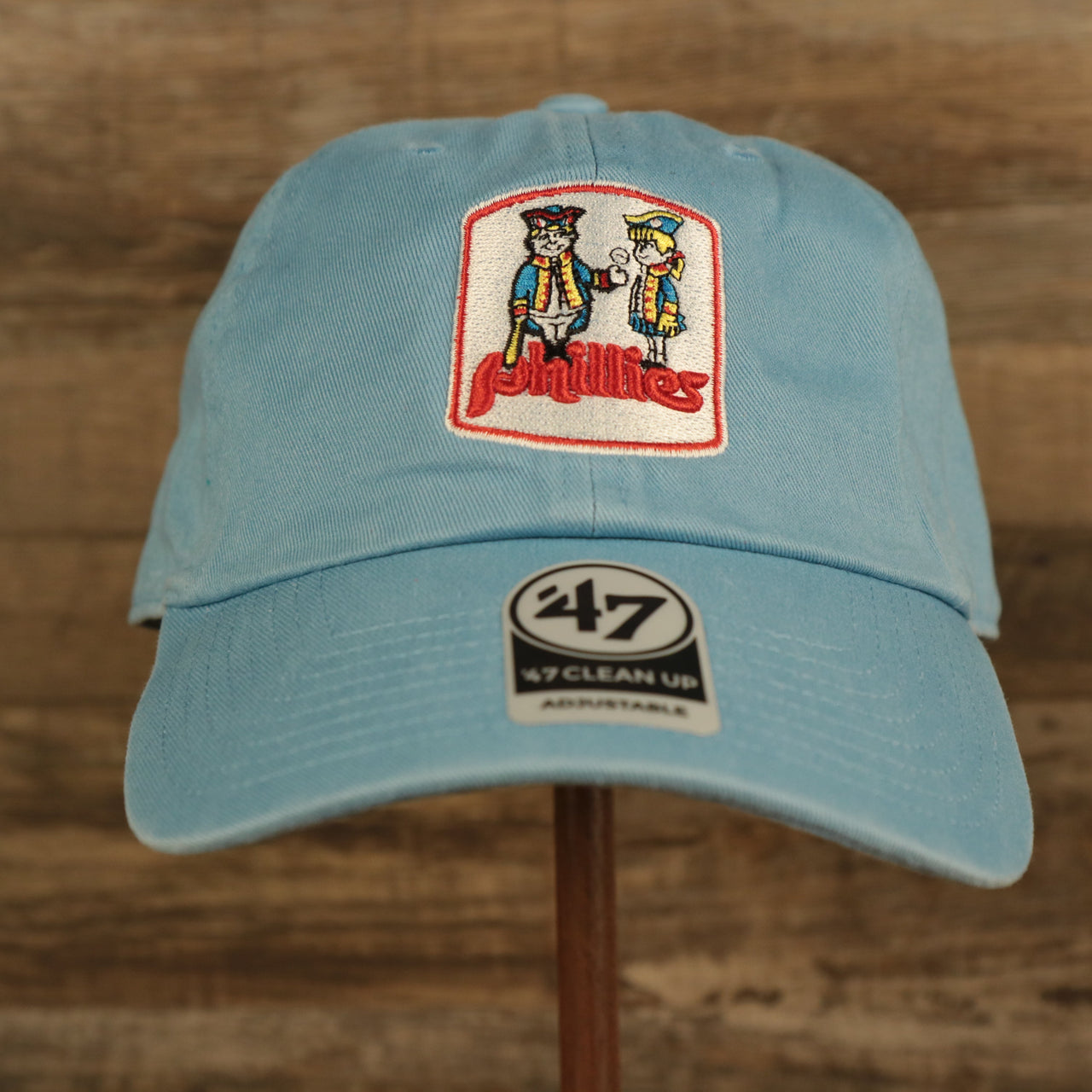front of the Philadelphia Phillies 1970 Quaker Logo Powder Blue Adjustable Dad Hat