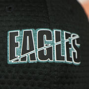 eagles lettering on the Eagles 2020 Training Camp Flexfit | Philadelphia Eagles 2020 On-Field Black Training Camp Stretch Fit