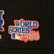 Close up of the 1986 World Series patch on the New York Mets 1986 World Series Script Patch Gray Bottom 59Fifty Fitted Cap