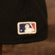 Close up of the MLB Batterman logo on the New York Mets 1986 World Series Script Patch Gray Bottom 59Fifty Fitted Cap
