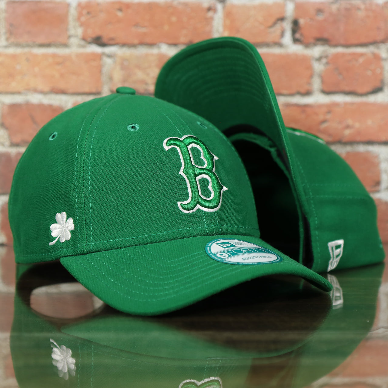 front of the Boston Red Sox ST. Patrick's Dad  Logo Green Bottom Dad Hat | Green Dad Hat