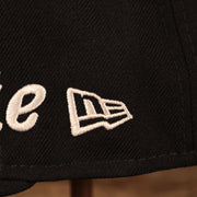 Close up of the New Era logo on the New York Yankees Empire State Script Nickname Gray Bottom 59Fifty Fitted Cap