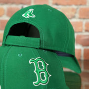 back side of the Boston Red Sox ST. Patrick's Dad  Logo Green Bottom Dad Hat | Green Dad Hat