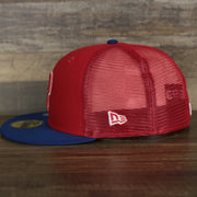 The wearer's left on the Philadelphia Phillies Onfield 2022 Batting Practice 59Fifty Trucker Hat