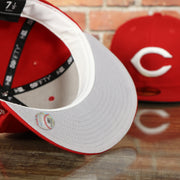 grey under visor on the Reds On-Field Grey Bottom Fitted Cap | Cincinnati Reds 1990 Game Worn World Series Side Patch Gray Under Brim 59Fifty Fitted Hat