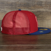 The wearer's right on the Philadelphia Phillies Onfield 2022 Batting Practice 59Fifty Trucker Hat