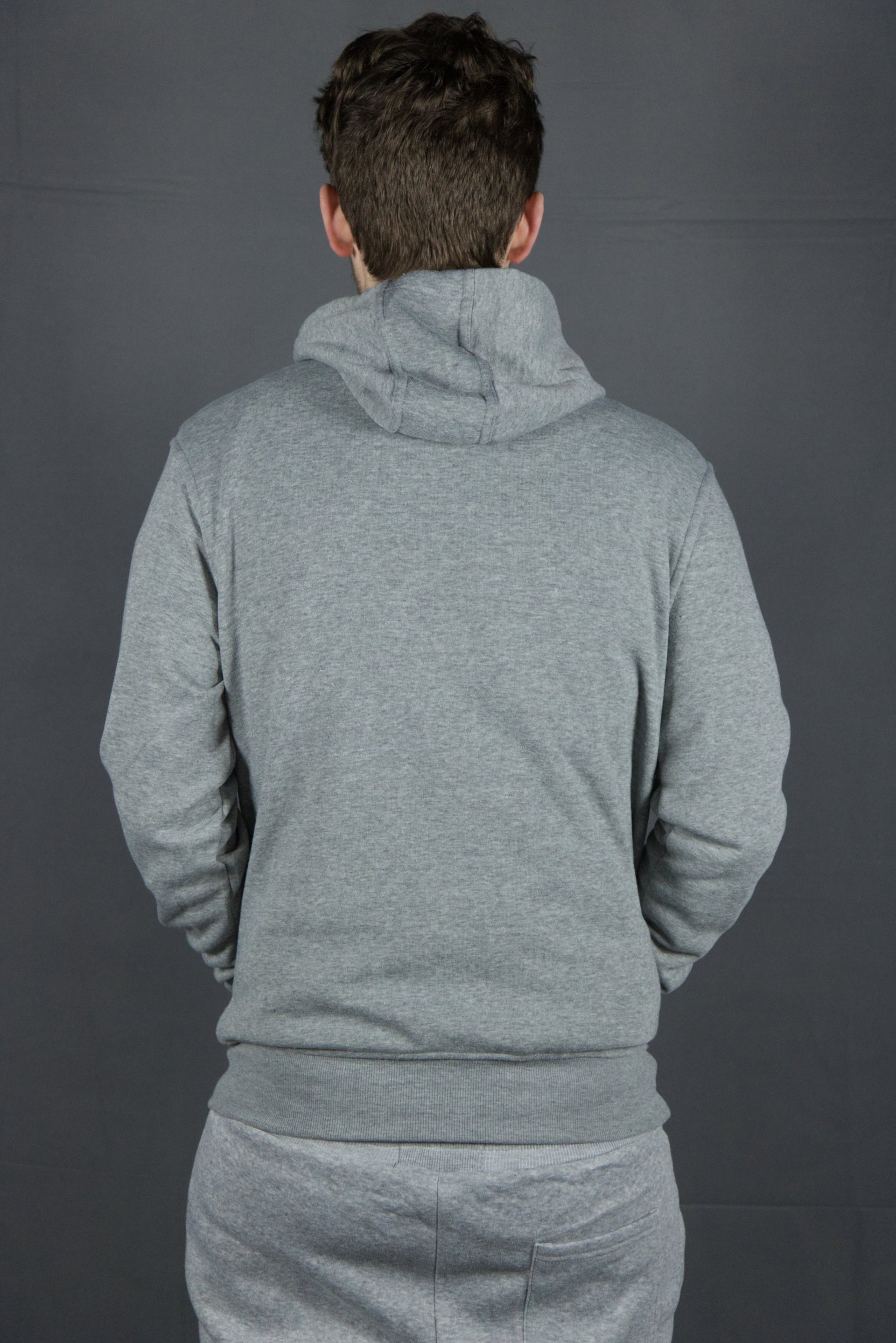 The three panel construction of the hood for the classic fleece heather grey men's basic hooded sweatshirt allows for it to sit comfortably on the wearer, whether worn up or down