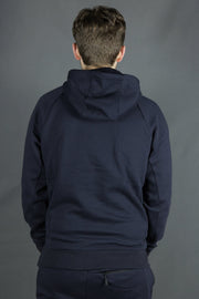 The back side look of the Jordan Craig navy blue pullover hoodie.