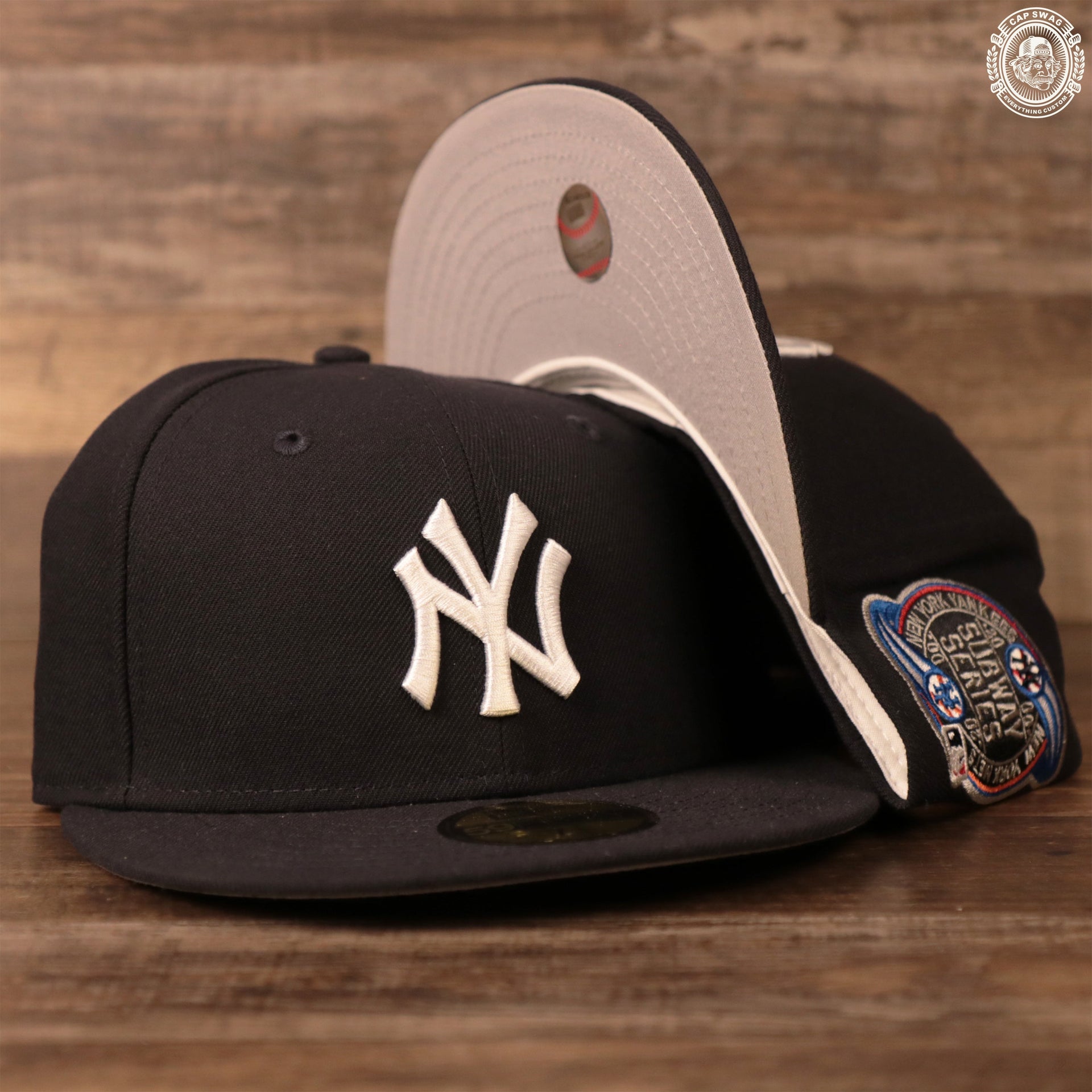 Top and Bottom View of the NY Yankees 2000s Subway Series Side Patch Gray Bottom 59Fifty Cap