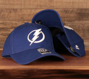 front and bottom of the Tampa Bay Lightning Royal Blue Adjustable Dad Hat