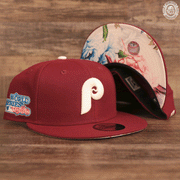 The maroon retro Philadelphia Phillies 1980 World Series glow in the dark fitted white floral under brim 59fifty fitted cap.