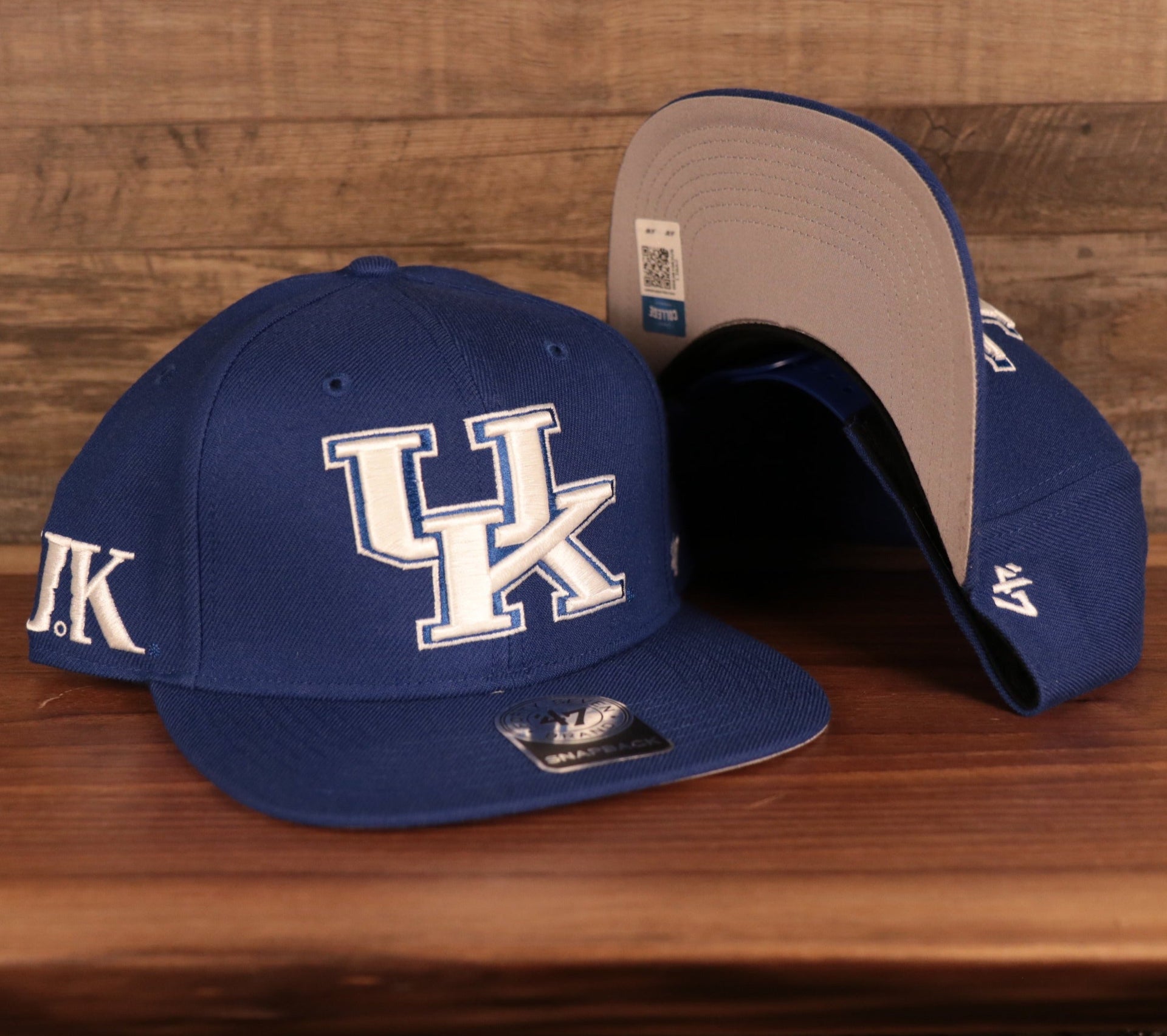 front and bottom of the Kentucky Wildcats Royal Blue Adjustable Snapback Hat