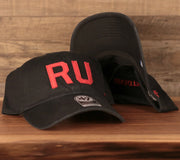 front and bottom of the Rutgers University Throwback Black Adjustable Dad Hat