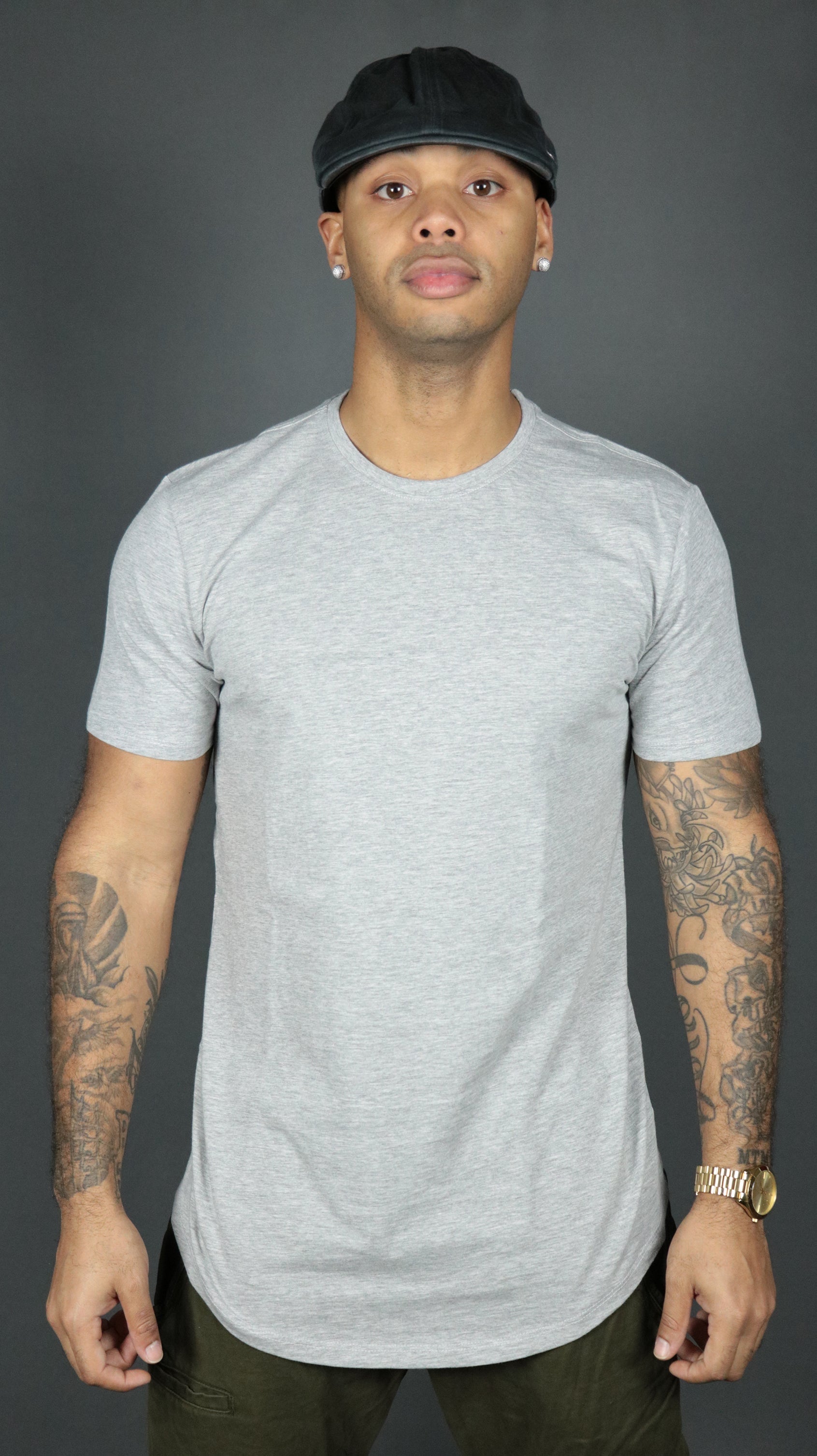 The grey Jordan Craig longline tshirt with scoop bottom.