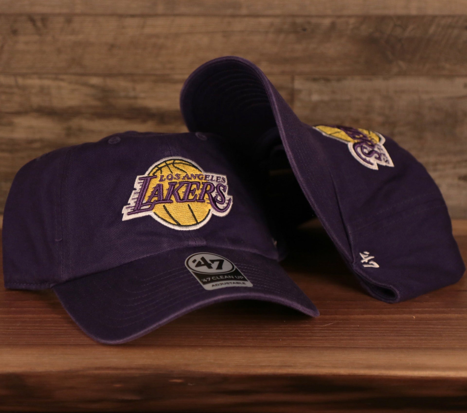 front and bottom of the Los Angeles Lakers Purple Adjustable Dad Ha