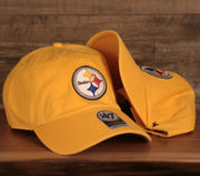 front and bottom of the Pittsburgh Steelers Yellow Adjustable Dad Hat