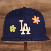 Los Angeles Dodgers All Over Floral Pattern Flower Crotchet Side Patch Pink Bottom 59Fifty Fitted Cap