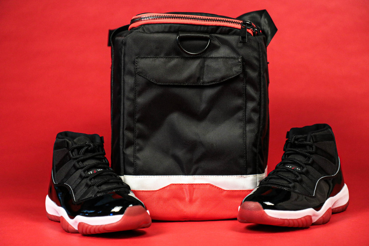 The side of the Flight Pack Sneaker Duffle Bag To Match Bred 11s | Sneaker Duffel Travel Bag