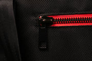 The zipper on the front pocket of the Flight Pack Sneaker Duffle Bag To Match Bred 11s | Sneaker Duffel Travel Bag