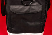 The side pocket on the Flight Pack Sneaker Duffle Bag To Match Bred 11s | Sneaker Duffel Travel Bag