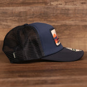 wearers right on the Ocean City New Jersey Rectangular Wave Patch | Navy Blue Trucker Hat